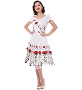 Amazon.com: Womens Vintage 1950s Embroidered Dress 3/4 Sleeve Roses Dresses  Vintage Rose 50s Swing Tea Dress V Neck Retro Rose Embroidered Floral Party  Cocktail Tulle Midi Dress White-Long Small : Clothing, Shoes