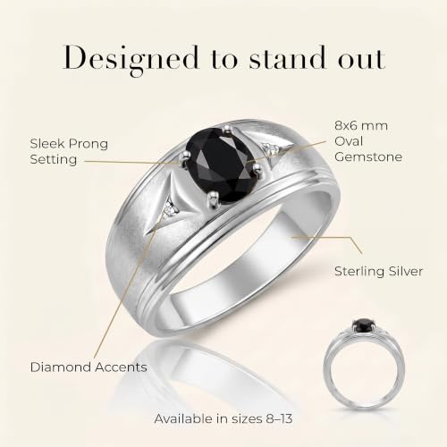 Image of Rylos Men's Rings Classic Design 8X6MM Oval Gemstone & Sparkling Diamond Ring - Color Stone Birthstone Rings for Men, Sterling Silver Rings in Sizes 8-13. Elevate Your Style with Timeless Elegance!