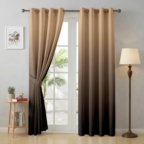 Image of Story@Home 100% True Blackout Window Curtains 5 Feet Long Set of 1 | Room Darkening Curtain | Gradient Printed | Ombre Curtains for Living Room | (116 x 152 cm, Beige & Brown)