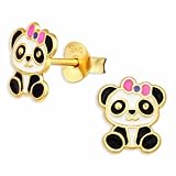 Monkimau Pendientes Panda de plata 925 Joyería Pendientes de plata Médicos para niñas, mujeres y señoritas Chapados en oro