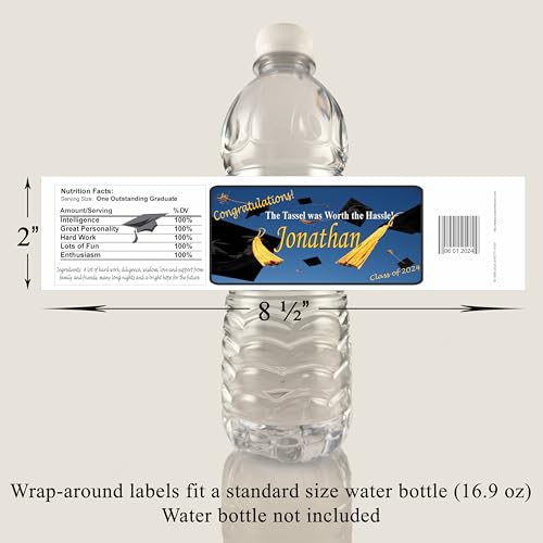 Class of 2025 Graduation Water Bottle Labels, Personalized, Waterproof (Set of 24)(Y557)