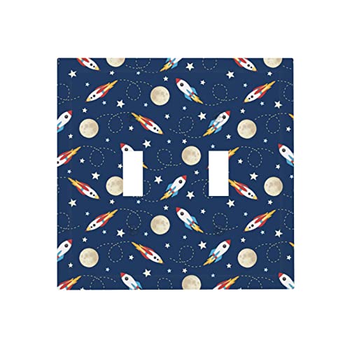 Rocket in Space Printed Toggle Light Switch Cover 2-Gang Electrical Wall Plate Switch Standard Size Outlet Covers-Screws Included 5 '' x 4.9 ''