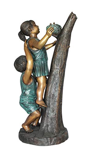 Estatua de bronce niños trepando árbol 17x17x46 pulg