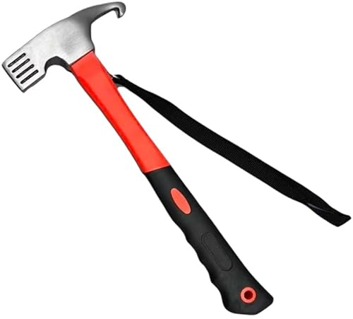 TMV24® Zelthammer mit Heringsauszieher - Campinghammer mit Handschlaufe - Praktischer Robuster Hering Camping Hammer zum Zelten & Heringe Herausziehen - Ideal für Zelt, Hartboden & Outdoor, ORANGE