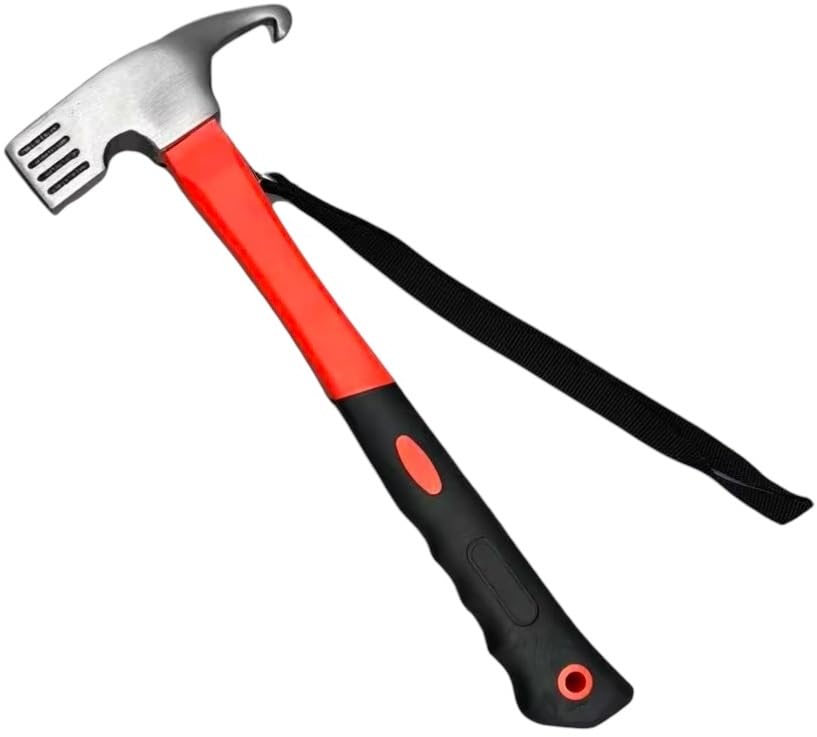 TMV24 Zelthammer mit Heringsauszieher - Campinghammer mit Handschlaufe - Praktischer Robuster Hering Camping Hammer zum Zelten & Heringe Herausziehen - Ideal für Zelt Hartboden & Outdoor ORANGE