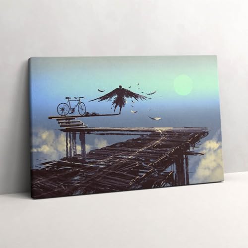 Décoration Murale Peinte Image sur Toile Ange et Vélo Art Moderne 60x40