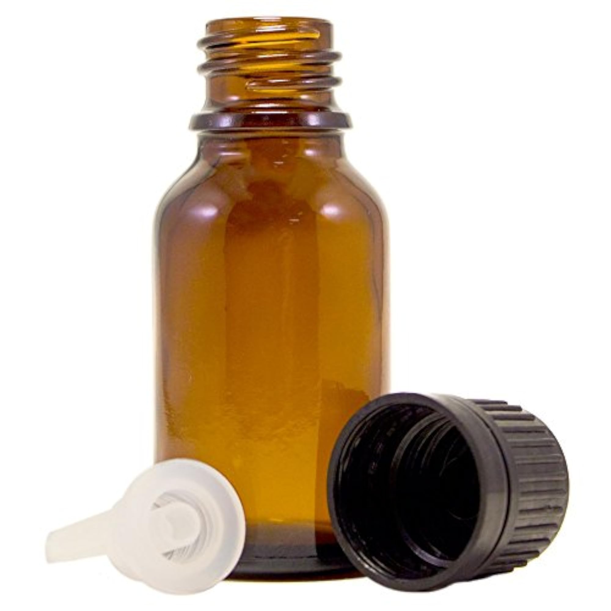 Amber Glass Bottle with Euro Dropper, Black Plastic Cap 1/2oz (15ml)