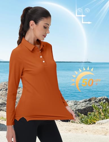 Image of MAGCOMSEN Women's Polo Shirts Long Sleeve Golf T Shirt Quick Dry UPF 50+ Sun Protection Lightweight Athletic Tennis Shirts