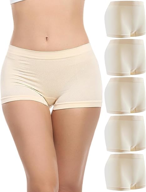 SunFlux® Boy Shorts Underwear for Women, Ladies Nylon Stretch Comfort Flex Fit Seamless Boyshort Panties Boxer Briefs 5 Pack-picture-45