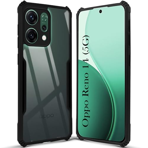 Image of Jkobi Back Cover Case for Oppo Reno14 5G | Oppo Reno 14 5G (Shockproof with Polycarbonate Clear Panel | Professional Black)