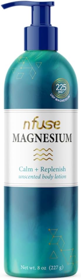 nfuse Magnesium Lotion - 225 mg USP Magnesium Chloride, Unscented, Fast Absorbing, Calming & Replenishing for Stress Relief, Fragrance Free Natural Body Lotion, 8 oz