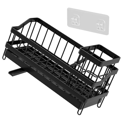 Organizadores de fregadero de cocina con bandeja de drenaje automático, soporte de esponja, dispensador de jabón, soporte para cepillos