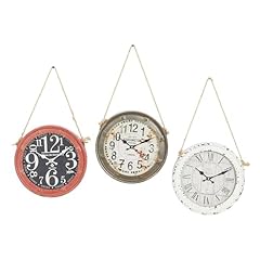 Deco 79 Metal Decorative Wall Clock Set of 3 , 11 " x 2 " x 20 ", White with Rope accents product