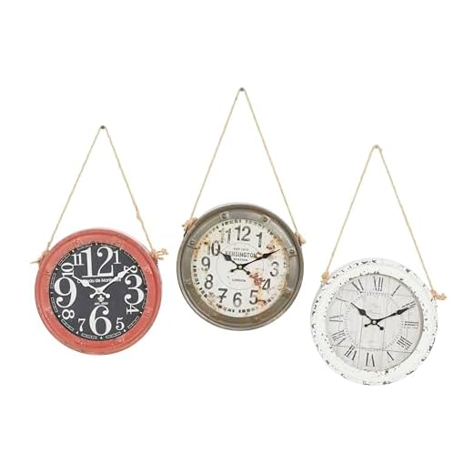 Deco 79 Metal Decorative Wall Clock Set of 3, 11" x 2" x 20", White with Rope accents