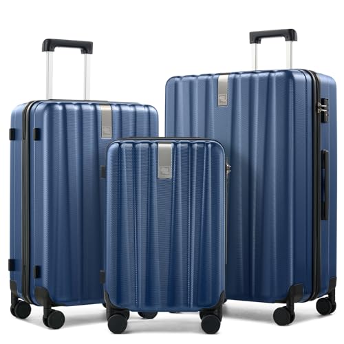 Image of Hanke Luggage Sets 3 piece Carry On Luggage with Wheels PC Hard Shell Suitcases Lightweight Checked Travel Luggage Large Travel Suitcase Woman Men 20 /24 /29 Inch(Dark Blue)