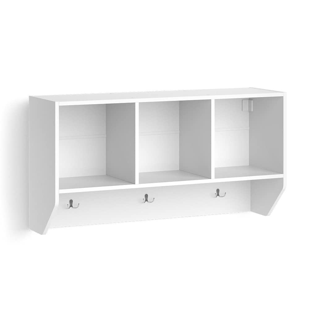 Vicco Estante de Pared para habitación Infantil Luigi, Blanco, 107.2 x 56 cm, para Montaje en Pared con estantes Abiertos y Ganchos