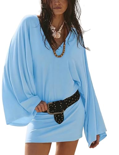 Image of MAKABO Women's Summer V Neck Mini Dresses Batwing Sleeve Y2k Sexy Casual Date Night Outfit