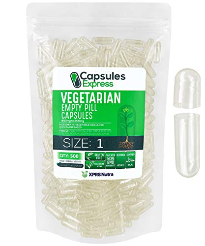 XPRS Nutra Size 1 Empty Capsules - Empty Vegan Capsules - Capsules Express Vegetarian Empty Pill Capsules- DIY Vegetable Capsule Filling- Veggie Pill Capsules Empty Caps (500 Count, Clear)