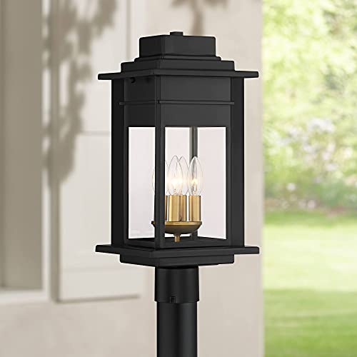 Franklin Iron Works Bransford Rustic Farmhouse Outdoor Post Light Fixture Black 4-Light 19 1/4" Clear Glass For Exterior Barn Deck House Porch Yard Patio Outside Garage Front Door Garden Home Roof #TOP6