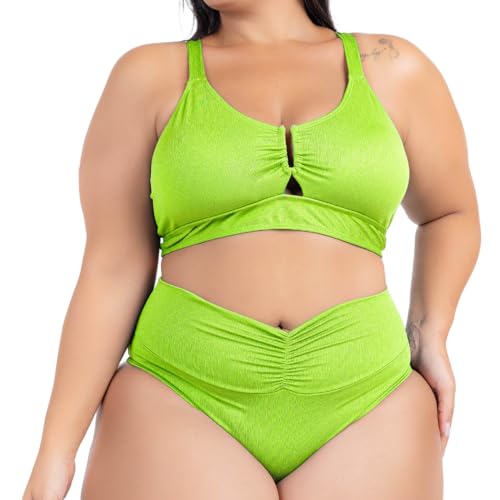Biquini Plus Size Feminino Moda Praia Decote Em U Dourado C/Bojo Alcinha Alta Sustentação Calcinha F