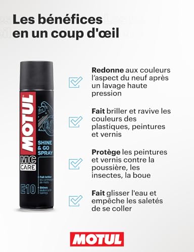 Motul Raviveur et Lustreur de Plastiques Moto E10 Shine & Go Spray 400 ml – vue 3