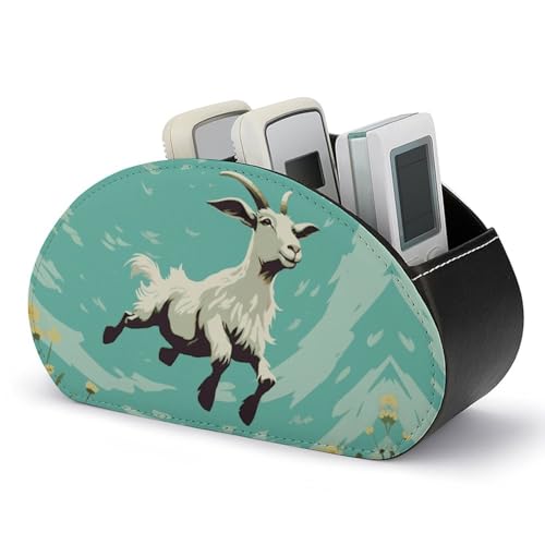 JKLQWH Remote Control Holder with 5 Compartments Goat Frolic TV Remote Caddy Media Controllers Storage Box Desktop Organizer for Phone DVD Table Desk Office Supplies