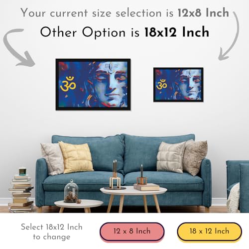 Image of Mad Masters Lord Shiva Hindu God Shiv Bhagwan Painting Hanging Photo Frame Decorative Item for Living Room, Bedroom, Home Decor and Wall Decoration (MM 2100, 30.5L x 20.3W cm, Paper, With Plexi Glass)