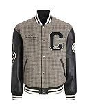 JACK & JONES Baseball Bomber mit Ärmeln aus Kunstleder und geprägter Stickerei, elastische Bündchen., Nero, M