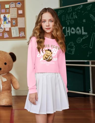 Image of Arshiner Girls Crop Tops Kids Long Sleeve Pullover Sweatshirts Girls Cropped Crewneck Sweatshirt for Teen Girl
