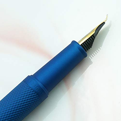 Image of Asvine Blue Forest Fountain Pen Fude Pen Bent Nib, Classic Design with Converter and Metal Pen Case, The Light of Hope Serise