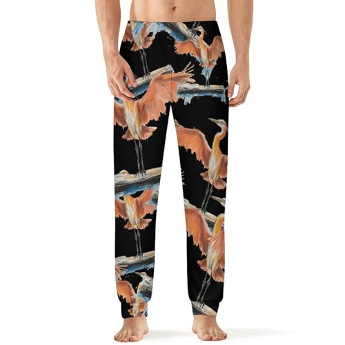 Red Heron Standing On Wood Men's Pajama Bottoms Sleep Lounge Soft Comfy Pants Sleepwear