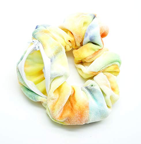 12 Pieces Velvet Pocket Hair Scrunchies Hidden Pocket Solid Colors Hair Ties Elastic Zipper Scrunchies, Cheetah Colorful Hair Bands Hair Elastics Ties For Women Girls Hair Accessories (Tye Dye Colors) #TOP6