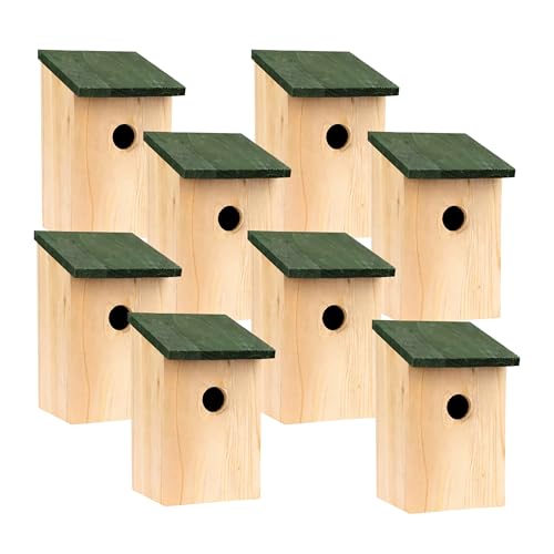 Garden Mile® Traditional Wooden Bird House Slate Roof Wild Bird Nesting Box Garden Outdoor Patio Bird Care Accessories Garden Ornament (8x Traditional Wooden Bird Nesting Box)