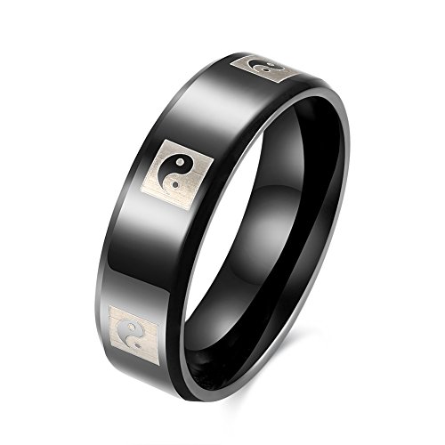 LuckyWeng Mens New Exquisite Fashion Jewelry Stainless Steel Black Round The Eight Trigrams Ring