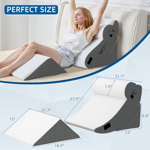 Image of HABUTWAY 4Pcs Orthopedic Wedge Pillow, Bed Pillow for Sleeping, Post Surgery Foam Wedge Pillow for Back Pain Relief, Triangle Adjustable Support Pillow with Machine Washable Cover, Dark Grey