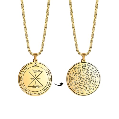 VASSAGO Key of Solomon Seals Necklace Engraved with 72 Names of God Pendant Spiritual Protection Amulets for Men Women (Gold Third Pentacle of Venus Necklace)