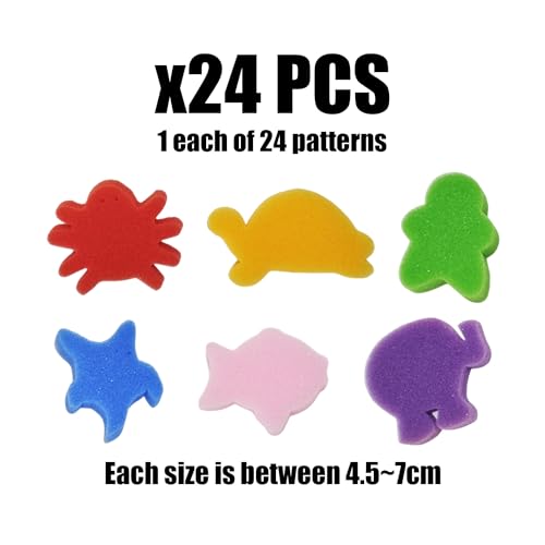 XMNIVATE 24 Pieces Paint Sponges Multi-shape Sponge Stamps, Colorful Pattern Tool, DIY Kids Painting Kit, Handicrafts Tool