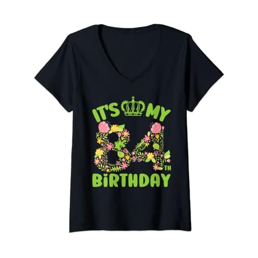 Mujer Las mujeres de 84 años de edad del cumpleaños florecen su cumpleaños 84 Camiseta Cuello V