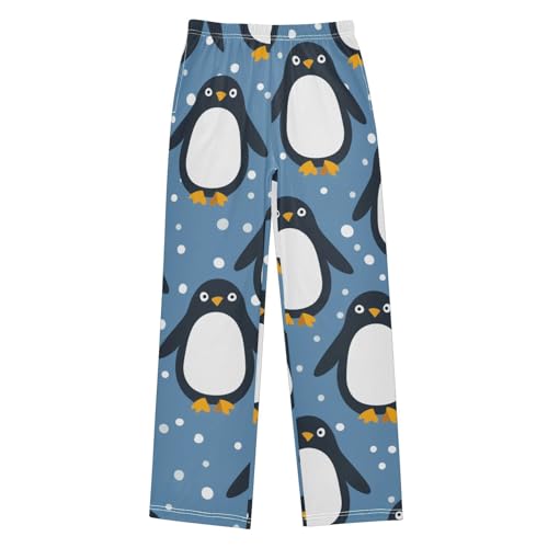 ZZXXB Penguin Winter Snow Print Boys Long Pants Soft Trousers Elastic Waist Kids Lounge Bottoms with Pockets S-XL