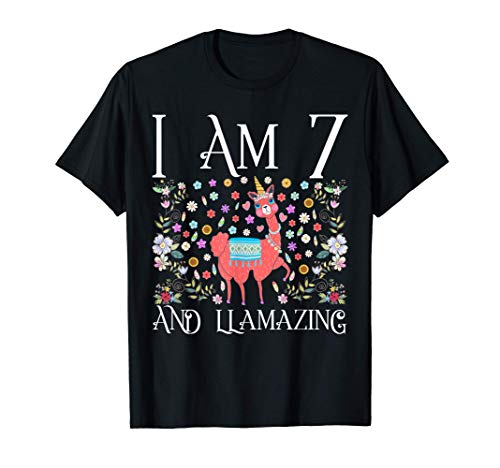I am 7 Years Old and Llamazing Cute Happy 7th Birthday Gift Camiseta