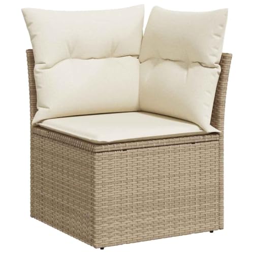 vidaXL Sillón de Esquina de Jardín con Cojines, Silla Esquinera con Respaldo, Sofá Modular, Asiento para Patio Terraza, Ratán Sintético Beige