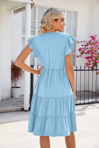 IFFEI Mommy and Me Dresses Summer Ruffle Sleeve V Neck Tiered Midi Dress Casual Boho Outfits for Beach Vacation Family Events4