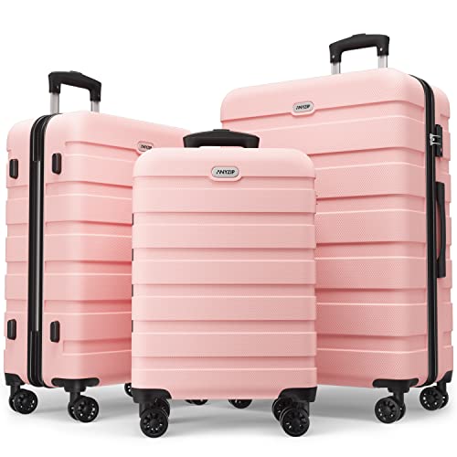 Anyzip Luggage Sets 3 Piece Pc Abs Hardside Lightweight Suitcase With 4 Universal Wheels Tsa Lock Carry On 20 24 28 Inch Pink #TOP5