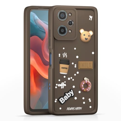 Image of Bintage Back Cover Compatible for Realme GT Neo 3T | Cute 3D Taddy Ball Bear Milk Cake Coffee Silicon Case Full Body & Camera Protection - Brown
