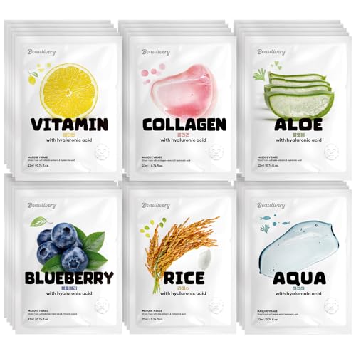 [PACK OF 30] BEAULIVERY with Hyaluronic acid sheet mask pack 6 types x 5 set Korean face mask