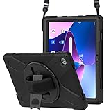 procase custodia rigida per lenovo tab m10 plus 3rd gen 26,9 cm (2000 x 1200, display 2k display) 2022 case antiurto con cinturino da polso girevole kickstand robusto heavy duty hybrid cover -nero