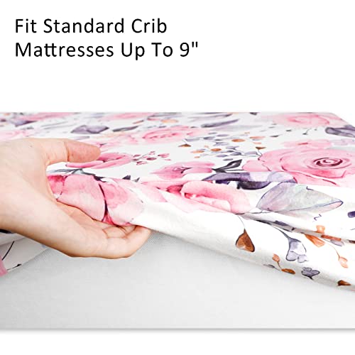 Floral Crib Sheets For Baby Girls 2 Pack, Fits Standard Nursery Crib Mattress & Toddler Bed Mattress 28X 52, Soft Stretchy Snug Neutral Baby Crib Fitted Sheets #TOP3