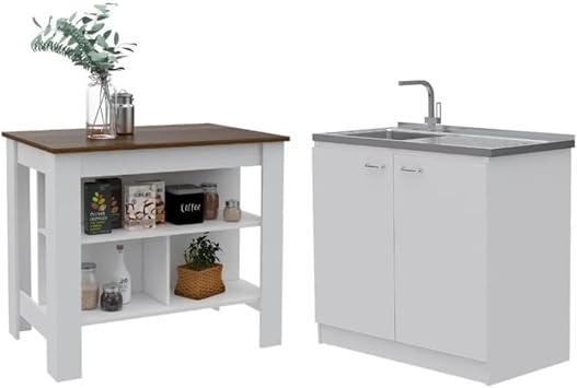Home Square 2-Piece Set with Kitchen Island & Utility Sink with Cabinet