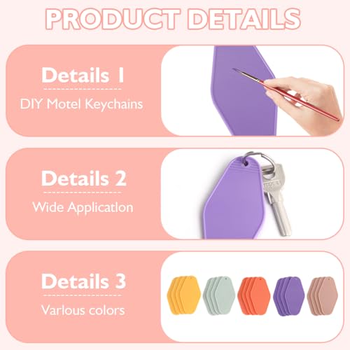 20 PCS Hotel Keychain Blanks, 5 Color Rainbow Plastic Rhombus Motel Keychains for DIY, with Keyrings