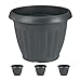 Produktbild Relaxdays Pflanzkübel, 4er Set, rund, Blumenkübel, außen, innen, Kunststoff, Pflanztopf, Füllmenge 13 L Erde, anthrazit